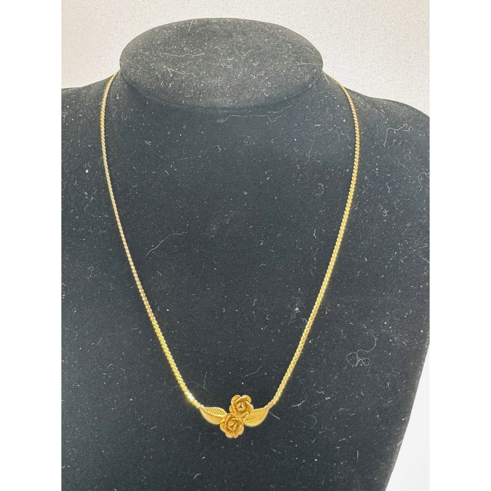Gold Tone Snake Chain Necklace Rose Flower Wing Charm pendant